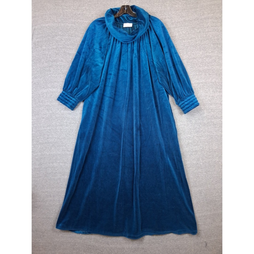 VTG Womens Gilligan Omalley Dress L Blue Velvet Maxi Hostess Gown 80s Whimsigoth